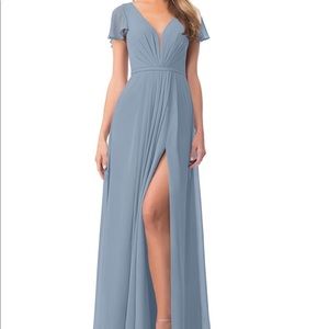 Azazie dusty blue floor length dress